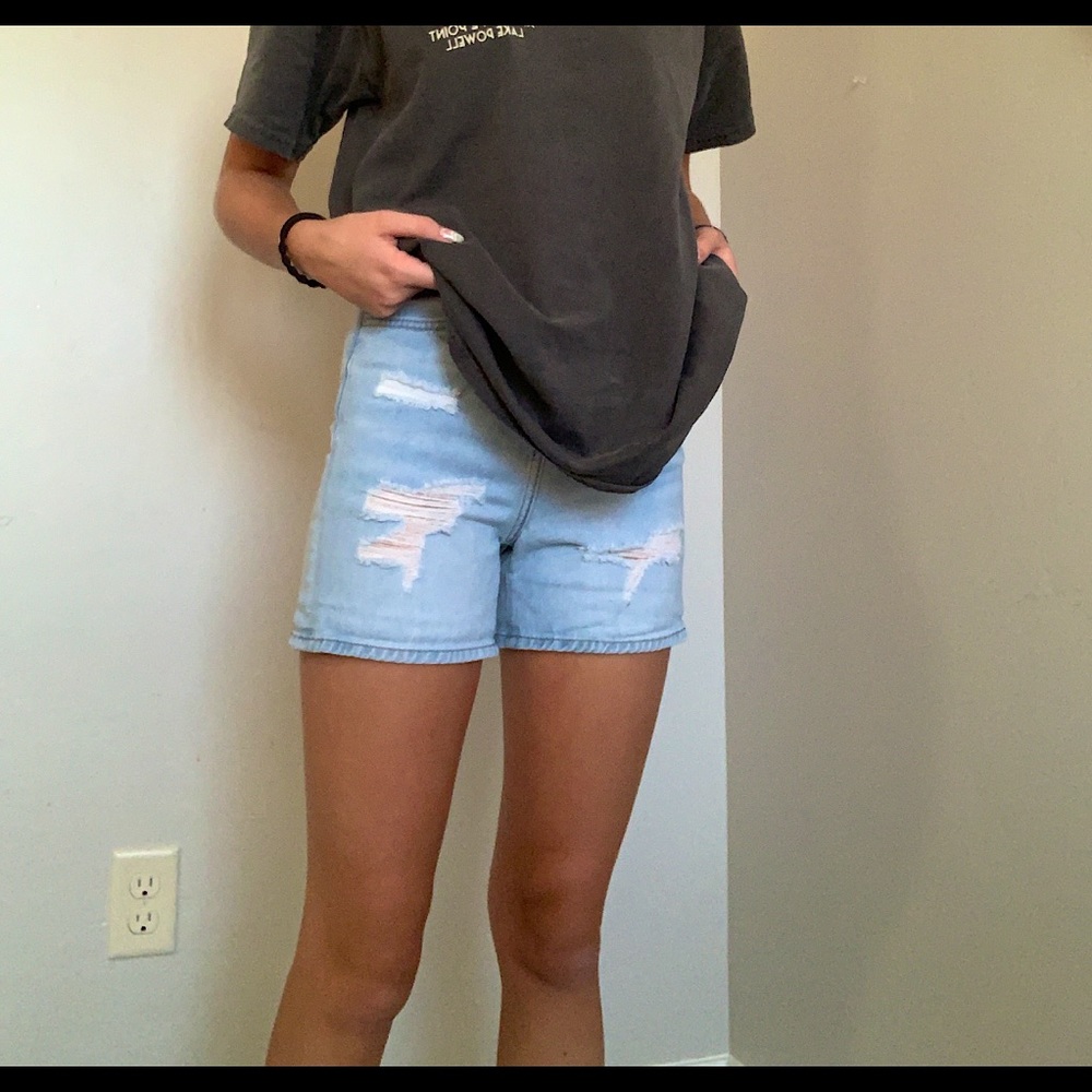 light blue denim shorts